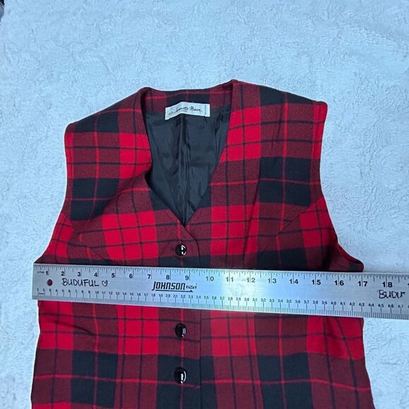 Jeannette Miner Paris Women's Button Down Red Tartan Plaid Wool Vest Size 42 - Picture 5 of 8
